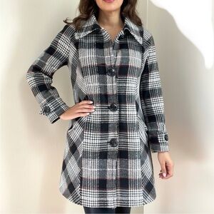 Guess Plaid Pea Checkered Coat Houndstooth 3/4 Sleeves sz XL